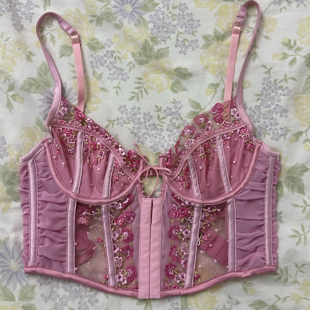 For Love and Lemons Fan Floral Bustier in Ballet Pink, Size S